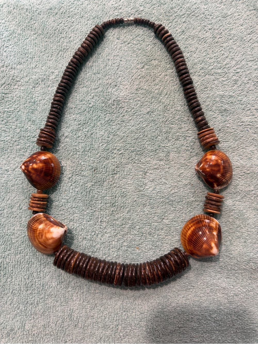Vintage Handcrafted Brown Shell & Wood Bead Necklace